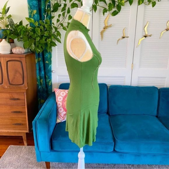 Urban Outfitters | UO Deja Seamed Mini Dress Sleeveless Ribbed Green New Medium - Picture 7 of 14